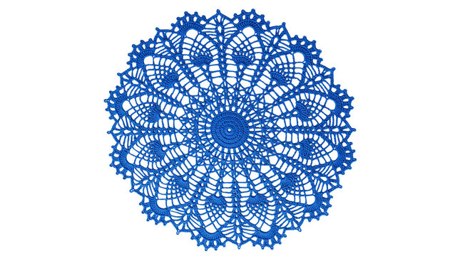 Blue crochet doily isolated on transparent background