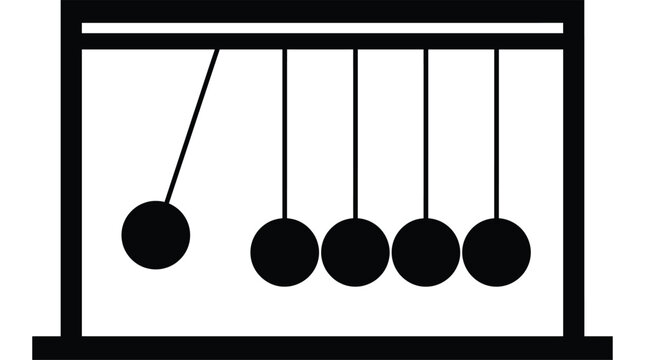 Newton s cradle with five suspended spheres a black and white silhouette
