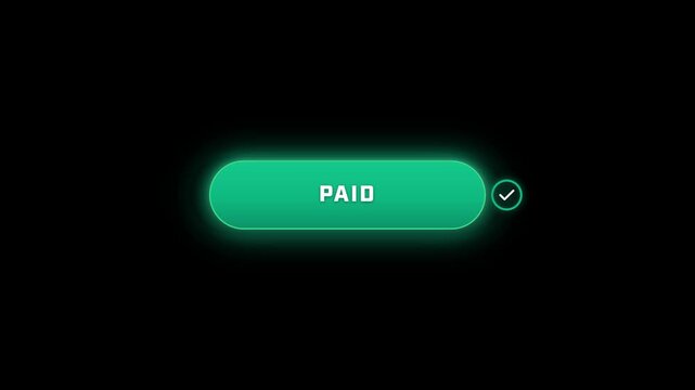 Pay Now Payment Button Tap Animation with Red Neon Glow Pill Cursor Click and Emerald Success Checkmark on Black Background for Luma Key Overlay 4K