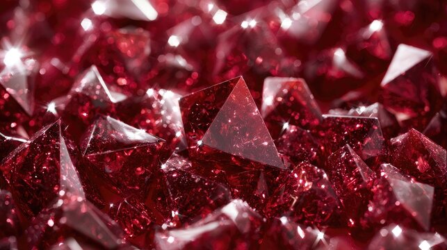 Close-up of sparkling, faceted red gemstones, creating a vibrant, glittering texture