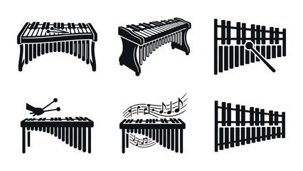 Marimba and Xylophone Musical Instruments Vector Icons Set © Taufik