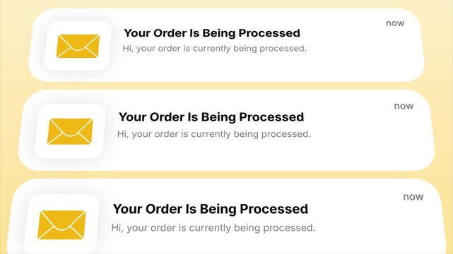 Order Processing Email Notification on Mobile Interface. Perfect for e-commerce, online shopping, order tracking, delivery updates, and digital communication.