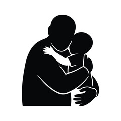 Father hugging his child silhouette showing love and family bond for parenthood concepts.