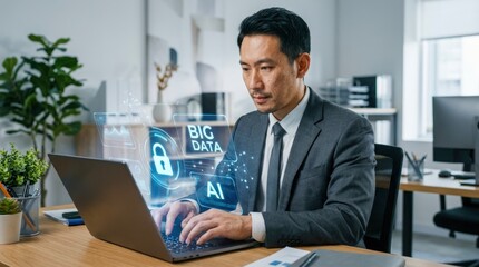 Fototapeta premium Business professional analyzing big data on laptop in office.