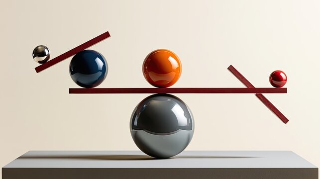 Spheres on a precarious, balanced mobile structure