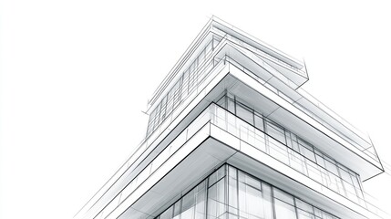 Fototapeta premium Modern angular skyscraper sketch with clean lines and glass facades