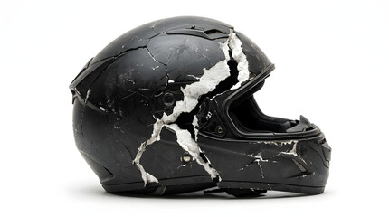 Fototapeta premium Cracked motorcycle helmet showing damage and the importance of safety