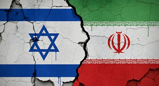 Israel and Iran Flag Conflict Background.