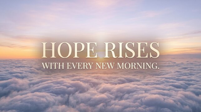 Inspirational quote on cloudy sunrise background.