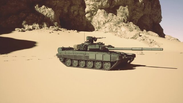 Close profile of tank tracks and hull, textured metal, shadowed wheel wells, sand grains on treads, industrial aesthetic with vintage color cast