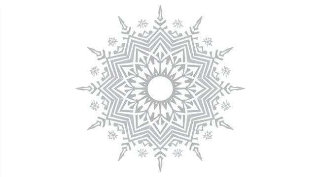 Intricate geometric snowflake pattern with radial symmetry, light gray design