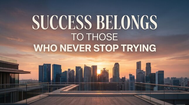 Motivational Quote City Skyline Sunset Background.