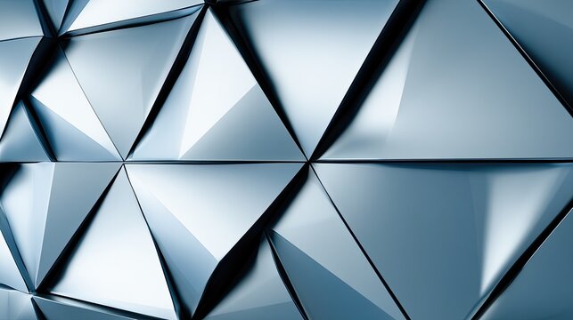Reflective metallic triangular facets create a geometric, futuristic, abstract pattern