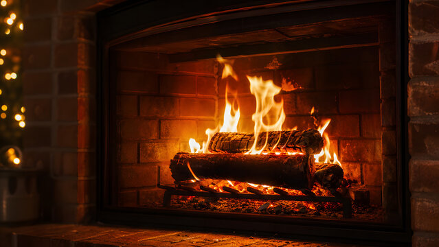 Cozy Fireplace with Bright Burning Logs