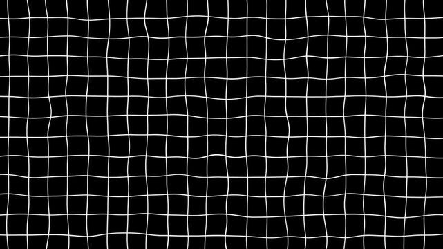 Black background with animated waving white wireframe grid line fit for alpha channel or overlay layer.Abstract black and white wavy grid background animation.Warp animation.