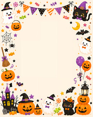 Fototapeta premium かわいいおばけとかぼちゃのハロウィンフレーム背景 子ども向けイベントデザイン