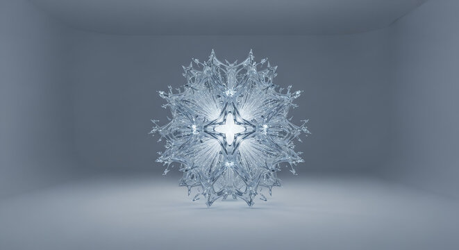 Intricate glowing crystalline starlike structure with radiating light.