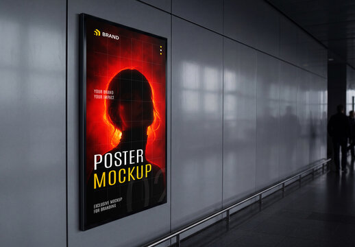 Lightbox Poster Mockup on Airport Corridor Wall