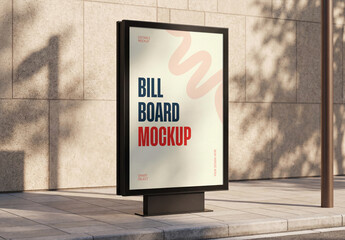 Street Lightbox Billboard Mockup on Sidewalk