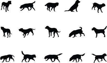 Obraz premium Black vector silhouettes of dogs in diverse poses and movements for design and creative projects