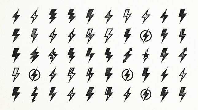 Massive Collection of Linear Black Lightning Bolt and Energy Doodle Icons
