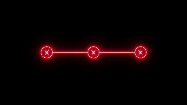 Neon light 3 step infographic process with cross mark icon animation. Neon bright step-by-step process and cross mark icon animation. 4k