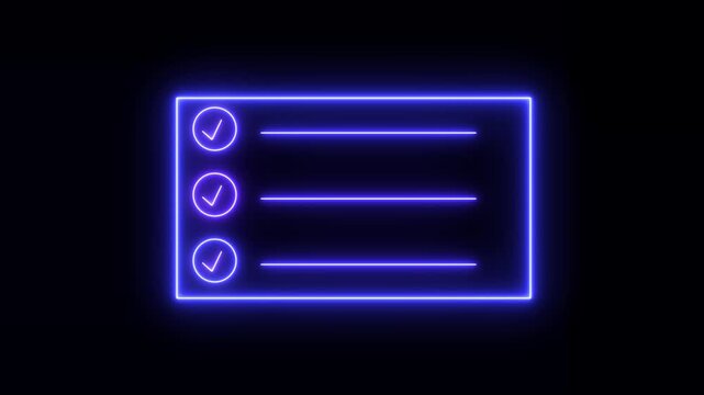 Glowing neon check list animated outline icon. Checklist line icon animation. document marking, mark icon 4k