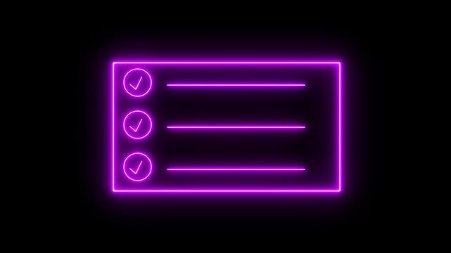 Glowing neon check list animated outline icon. Checklist line icon animation. document marking, mark icon 4k