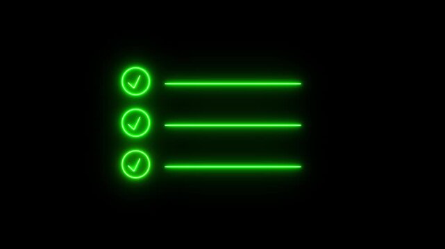 Checklist on the dashed line icon with check marks. Check all the boxes of checklist. Checking a to do list. checklist concept animation on black 4k vido