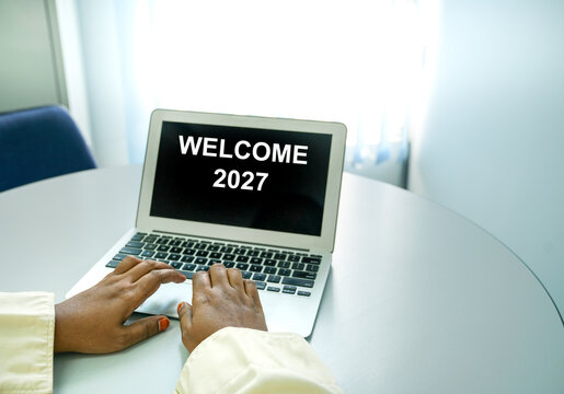 Laptop Displaying Welcome 2027. New year concept.