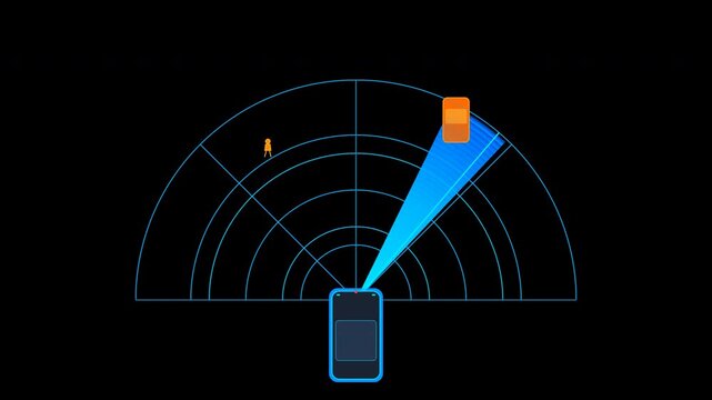 Autonomous vehicle sensor radar system detecting nearby road obstacles and traffic safety monitoring visualization