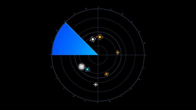 Abstract blue radar screen vector illustration with targets on a black grid interface background