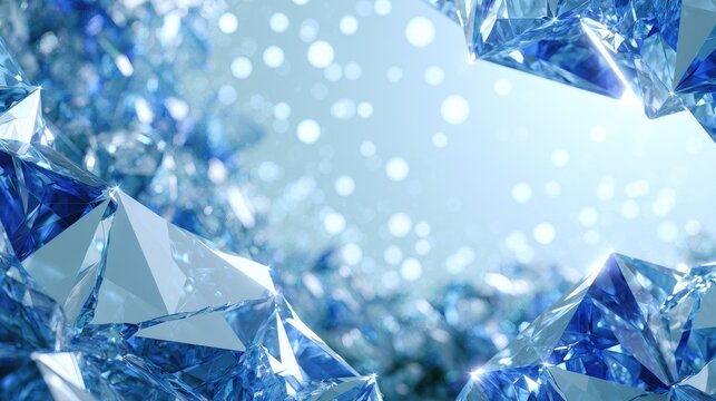 Abstract icy blue crystalline facets surround a soft, glowing ethereal light