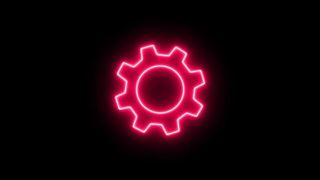 Glowing neon line setting icon with spinning gears icon animated. Settings icon animation isolated on black background. Technology setting icon concept. 4k video