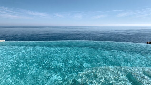 Serene infinity pool merges with endless blue ocean under a clear sky (1)