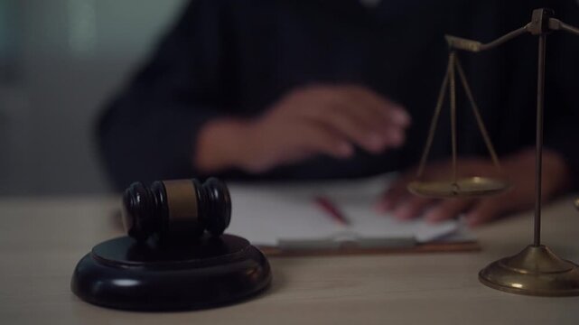 Judge Gavel and Scales of Justice Representing Legal Authority and Court Decision