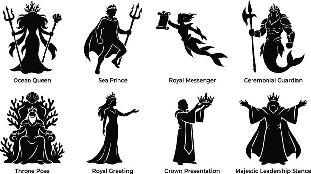 Mythical Ocean Royalty Silhouette Collection Featuring Sea King Queen Prince and Mermaid Fantasy Characters