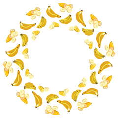 Fototapeta premium Circular Banana Frame Border with Hand-Drawn Yellow Bananas