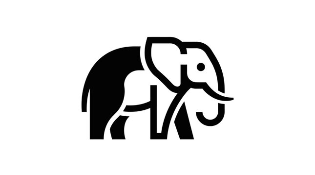 Stylized Black Elephant Silhouette Icon.