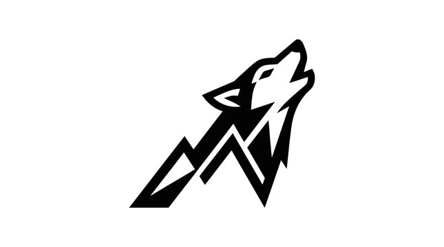 Stylized Wolf Howling with Mountain Silhouette.