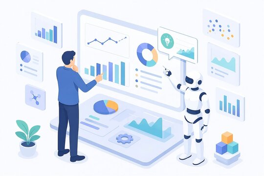 AIとデータ分析を行うイラスト｜Using AI for Data Analytics
