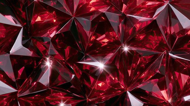 Close-up of sparkling, faceted red gemstones, creating a vibrant, reflective pattern