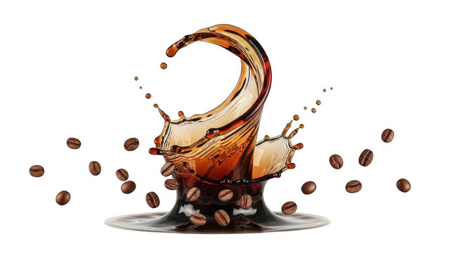 Coffee splash with falling roasted beans caffeine beverage espresso