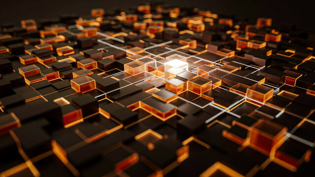 Digital visualization of futuristic computer processor microchip architecture