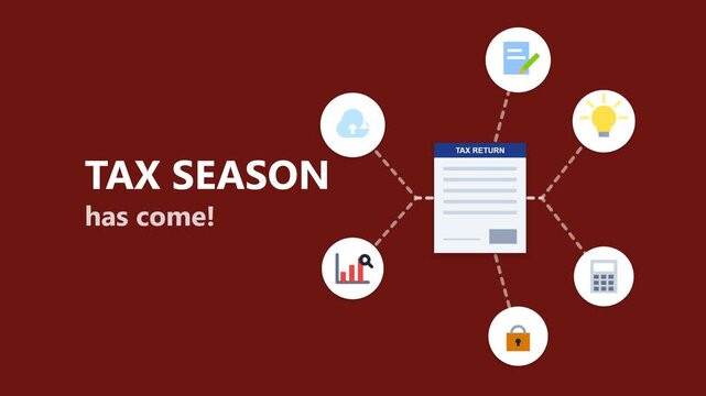 Tax season infographic with financial icons and document form