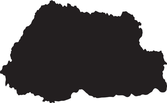 Solid black silhouette map shape of bhutan with silhouette geography cartography isolated territory sovereign