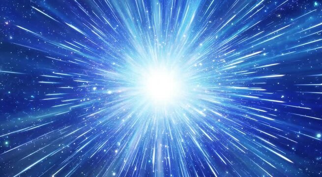 Dynamic Deep Space Hyperjump Light Speed Abstract Background Featuring Radiant Blue Energy Streaks and Luminous Central Star Burst Effect