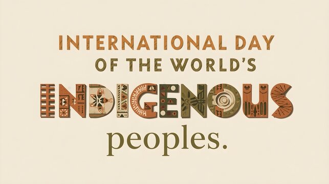 International Day of the World's Indigenous Peoples Banner with Carved Tribal Wooden Lettering
