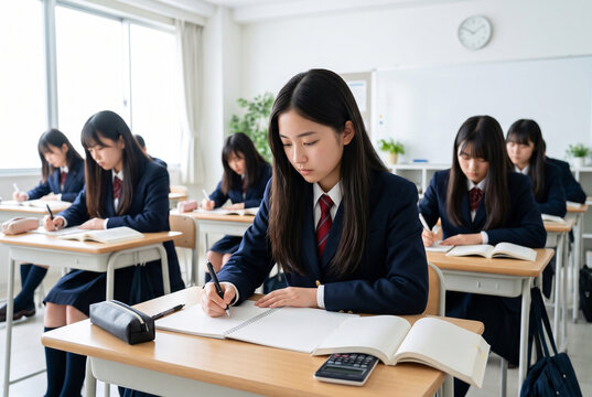 教室で勉強する日本の女子高生たち Generative AI
