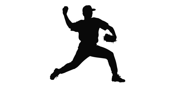 Single baseball pitcher silhouette in throwing motion for sports branding and design assets